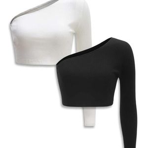 2 crop tops with one sleeve